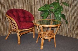 Ratanová sedací souprava Bahama 1+1 medová, polstr vínový MAXI