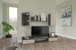 Obývací sestava ENBRUN antracit/dub kraft šedý