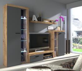 Obývací stěna PUERTO dub lefkas/grafit