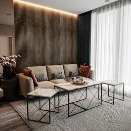 Defne sada konferenčních stolků, bílý mramor / černá