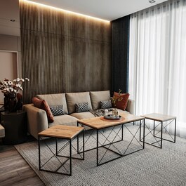 Defne sada konferenčních stolků, borovice Atlantic / černá