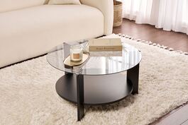 Clara kulatý konferenční stolek, černé dřevo / kouřové sklo