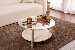 Clara kulatý konferenční stolek, traventine / transparent