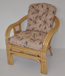 Ratanové křeslo Rio De Janeiro medové - polstr motiv levandule