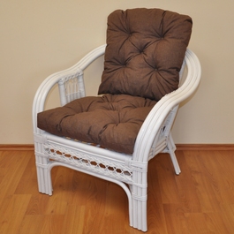 Ratanové křeslo Rio De Janeiro bílé - polstr hnědý melír