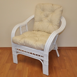 Ratanové křeslo Rio De Janeiro bílé - polstr béžový melír