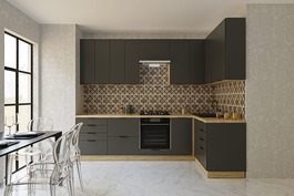 Rohová kuchyňská linka 280x140 KROFT R2V grafit/dub sonoma