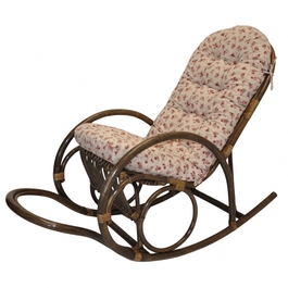 Ratanové houpací křeslo Jenaira hnědé polstr motiv růžičky