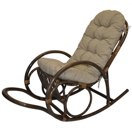 Ratanové houpací křeslo Jenaira hnědé polstr tmavě béžový melír