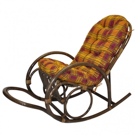 Ratanové houpací křeslo Jenaira hnědé polstr okrová kostka