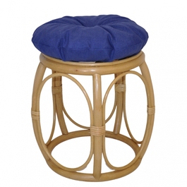 Ratanová taburetka široká medová polstr modrý melír