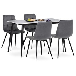 Jídelní set s 4 židlemi, 130x70x76cm, keramika, mramor, ASE-1038 GREY2