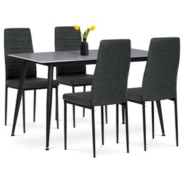 Jídelní set s 4 židlemi, 130x70x76cm mramor, ASE-1003 BK2
