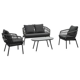 Zahradní sedací souprava, kov, polyratan, šedá, AZ-L1880 GREY