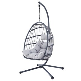 Závěsné křeslo, kov, polyratan, šedá, AZ-V1269 GREY