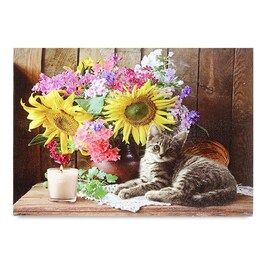 Obraz nástěnný - LED osvětlení 1 ks, kočka s kyticí