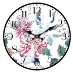 Hodiny nástěnné - pr. 34 cm, MDF, vzor květin s jeřáby