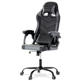 Herní křeslo, houpací mechanismus, šedá ekokůže, KA-L626 GREY