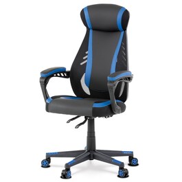 Herní křeslo, houpací mechanismus, černá ekokůže, KA-Y213 BLUE