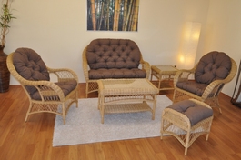 Ratanová sedací souprava Florida medová - polstry hnědý melír