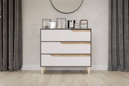 WOOD komoda se zásuvkami, antracit/bílá/dub Craft zlatý