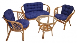 Ratanová sedací souprava Bahama tmavý med velká polstry modrý melír