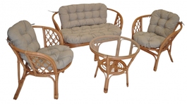 Ratanová sedací souprava Bahama tmavý med velká polstry tmavě béžový melír