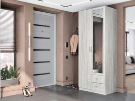 M-STYLE dvoudveřová šatní skříň se zrcadlem, borovice Natty