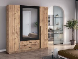 LYON čtyřdveřová šatní skříň se zrcadlem, dub Apalačský / antracit
