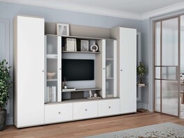 UTTA M obývací stěna s vitrínou, nymphaea alba / dub Sonoma