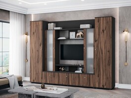 UTTA M obývací stěna s vitrínou, dub Livorno / antracit