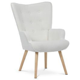 Křeslo ušák, bílá, látka bouclé, AK-309 WT2