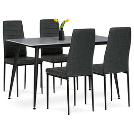 Jídelní set s 4 židlemi, 130x70x76cm mramor, ASE-1003 BK2