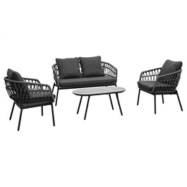 Zahradní sedací souprava, kov, polyratan, šedá, AZ-L1880 GREY