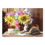 Obraz nástěnný - LED osvětlení 1 ks, kočka s kyticí