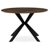 Stůl jídelní kulatý, 120x120x75,5 cm, MDF staré dřevo, černé kovové nohy