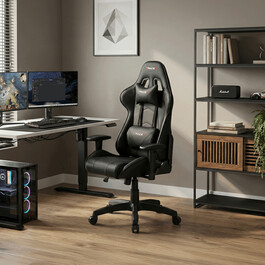 Herní křeslo, houpací mechanismus, černá ekokůže, KA-F03 BK