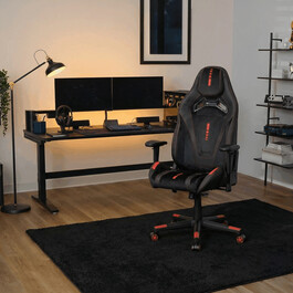 Herní křeslo, houpací mechanismus, černá látka, KA-F07 RED