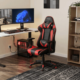 Herní křeslo, houpací mechanismus, červená ekokůže, KA-F03 RED