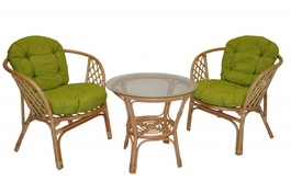 Ratanová sedací souprava Bahama malá medová polstry světle zelený melír PL