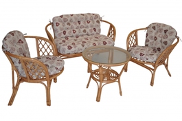 Ratanová sedací souprava Bahama tmavý med velká polstry červená srdce