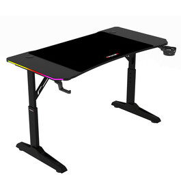 Pevný herní stůl 120x60cm, RGB LED, výběr výšky, melamin, carbon, LT-H1212 BK