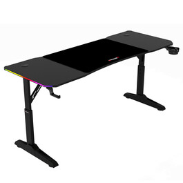 Pevný herní stůl 160x60cm, RGB LED, výběr výšky, melamin, carbon, LT-H1216 BK